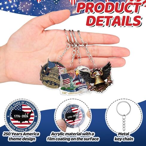 Liliaafar 30 Pcs 250th Anniversary Patriots Keychain America Souvenirs Gift Bulk 1776-2026 Commemorative 250th Anniversary Acrylic Keychain for July 4th Independence Day Holiday Patriotic Supplies in Kuwait
