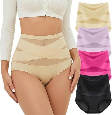 4-Pack High Waisted Shapewear Panties for Women, Tummy Control Seamless Briefs in Kuwait