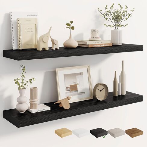 Dreamland Deep Floating Shelves, 8" Deep Long Shelves Set of 2, 40 Inches Floating Shelf for Wall,Large Display & Storage Shelf for Bathroom Bedroom Living Room Kitchen Office, Black in Saudi Arabia