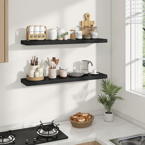 Dreamland Deep Floating Shelves, 8" Deep Long Shelves Set of 2, 40 Inches Floating Shelf for Wall,Large Display & Storage Shelf for Bathroom Bedroom Living Room Kitchen Office, Black in Saudi Arabia