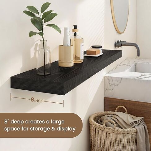 Dreamland Deep Floating Shelves, 8" Deep Long Shelves Set of 2, 40 Inches Floating Shelf for Wall,Large Display & Storage Shelf for Bathroom Bedroom Living Room Kitchen Office, Black in Saudi Arabia