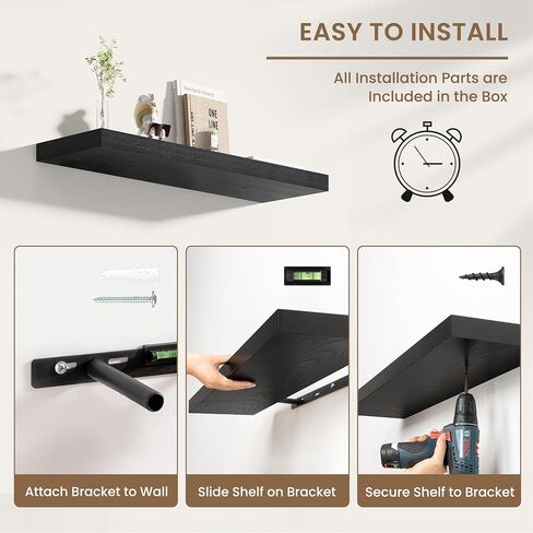 Dreamland Deep Floating Shelves, 8" Deep Long Shelves Set of 2, 40 Inches Floating Shelf for Wall,Large Display & Storage Shelf for Bathroom Bedroom Living Room Kitchen Office, Black in Saudi Arabia