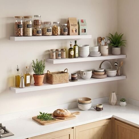 Axeman 16Inch Floating Shelves for Wall 2 Pack Shelves for Kitchen Bathroom Bedroom, Wooden Shelves with Invisible Brackets, Wall Mounted Rustic Wood Floating Shelf for Decor Books Storage, Oak in Saudi Arabia
