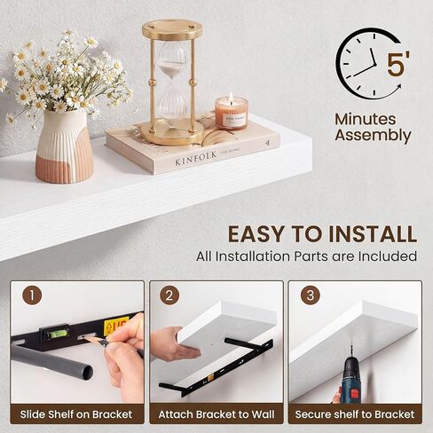 Axeman 16Inch Floating Shelves for Wall 2 Pack Shelves for Kitchen Bathroom Bedroom, Wooden Shelves with Invisible Brackets, Wall Mounted Rustic Wood Floating Shelf for Decor Books Storage, Oak in Saudi Arabia