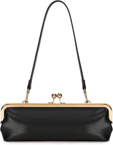 Women's Kiss Lock Shoulder Bag, Classic Small PU Purse with Gold Tone Frame, Underarm Bag for Party, Date, Evening in Saudi Arabia