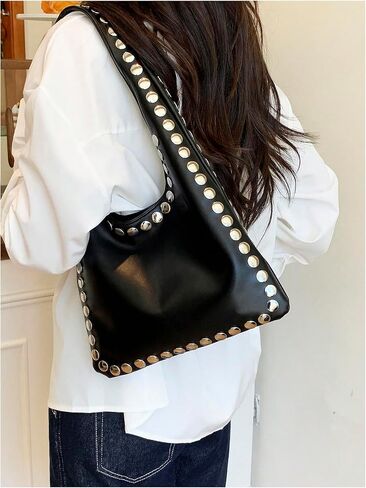 MakeMeChic Women's Rivet Studded Handbags PU Leather Y2K Punk Shoulder Bags Underarm Purses in Kuwait