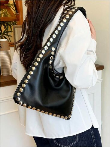 MakeMeChic Women's Rivet Studded Handbags PU Leather Y2K Punk Shoulder Bags Underarm Purses in Kuwait