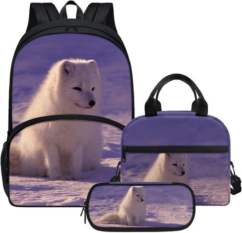 Zoo Animal Print Backpack Set Arctic Fox Schoolbag Lunch Box Pencil Pen Case 3 In 1 Combo Set in Saudi Arabia