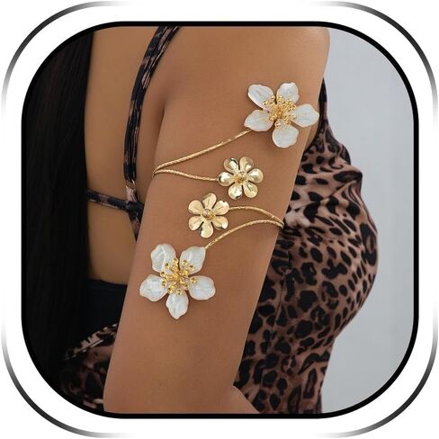 Frodete زهرة الذراع الكفة سوار للنساء الذهب المفتوحة الأزهار الذراع الكفة الذراع العلوي مجوهرات قابل للتعديل بوهو الصيف شارة بيان المجوهرات هدية لها in Kuwait