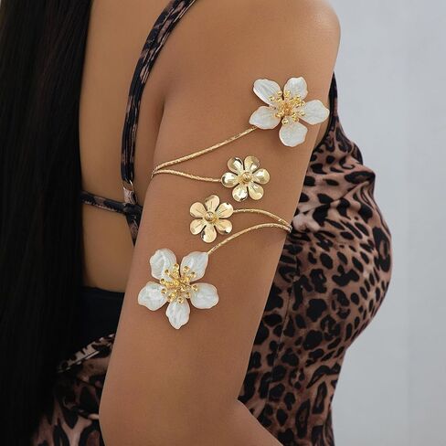 Frodete زهرة الذراع الكفة سوار للنساء الذهب المفتوحة الأزهار الذراع الكفة الذراع العلوي مجوهرات قابل للتعديل بوهو الصيف شارة بيان المجوهرات هدية لها in Kuwait