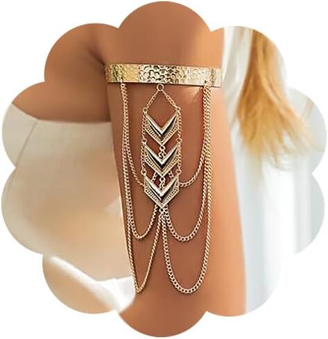 Punk Long Chain Tassel Arm Cuff Boho Turquoise Stone Pendant Arm Bangle Bracelet Vintage Arrow Armlet Open Adjustable Upper Armband Beach Wedding Arm Jewelry for Women in Kuwait
