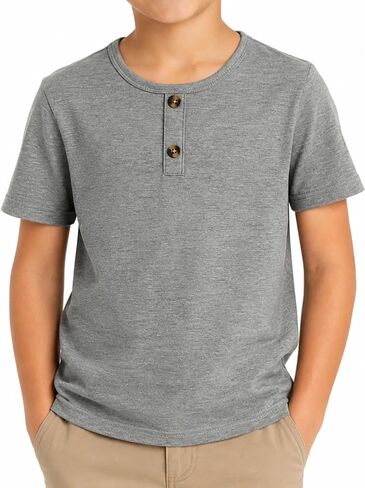 Boys Waffle Knit Henley Shirt Short Sleeve Textured Summer Tee Tops in Saudi Arabia