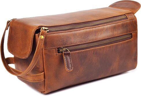 Full Grain Leather Toiletry Bag for Men & Women – Water-Resistant Travel Shaving Kit Organizer with YKK Zipper, Spacious Bathroom Grooming & Cosmetic Storage Case - Walnut Brown in Saudi Arabia