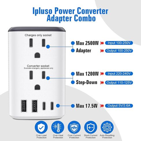 Voltage Converter Us to Europe, 220v to 110v Power Combo, Transformer for Curly Hair Dryer, European Plug Converter 2300w Travel Adapter Worldwide, Step Down European Converter. in Saudi Arabia