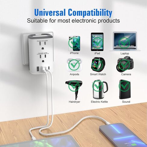 Voltage Converter Us to Europe, 220v to 110v Power Combo, Transformer for Curly Hair Dryer, European Plug Converter 2300w Travel Adapter Worldwide, Step Down European Converter. in Saudi Arabia