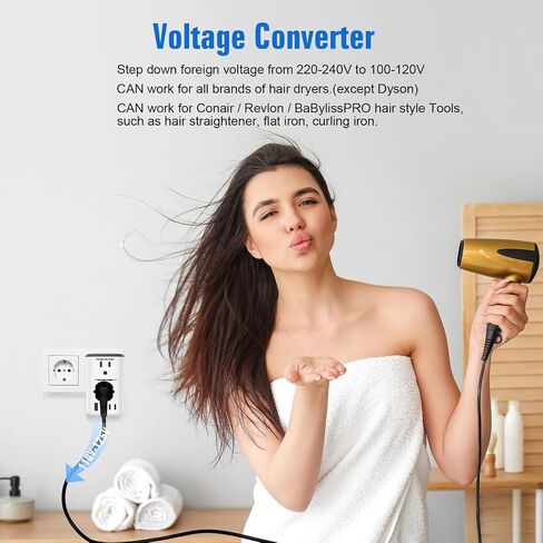 Voltage Converter Us to Europe, 220v to 110v Power Combo, Transformer for Curly Hair Dryer, European Plug Converter 2300w Travel Adapter Worldwide, Step Down European Converter. in Saudi Arabia
