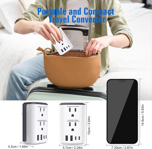 Voltage Converter Us to Europe, 220v to 110v Power Combo, Transformer for Curly Hair Dryer, European Plug Converter 2300w Travel Adapter Worldwide, Step Down European Converter. in Saudi Arabia