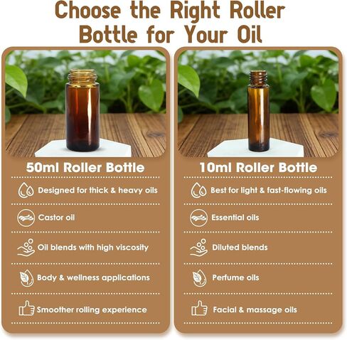 Rose Quartz Roller Bottles for Oils, 50ml Refillable Amber Glass Roll On Bottles with Natural Crystal Roller Balls, Leak-Proof Travel Perfume Bottle with Gold Caps in Saudi Arabia