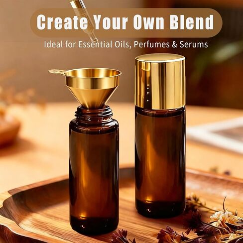 Rose Quartz Roller Bottles for Oils, 50ml Refillable Amber Glass Roll On Bottles with Natural Crystal Roller Balls, Leak-Proof Travel Perfume Bottle with Gold Caps in Saudi Arabia