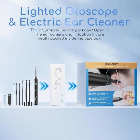 Earwax Removal - Electric Ear Irrigation Kit with 4 Pressure Modes, Ear Cleaner with Camera, 1080P Otoscope, Ear Cleaning Tool with 7-Piece Set, Earwax Removal Kit for Daily Cleaning(White) in Saudi Arabia