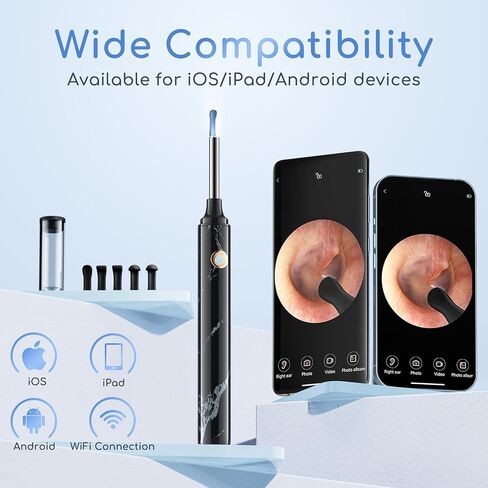 Earwax Removal - Electric Ear Irrigation Kit with 4 Pressure Modes, Ear Cleaner with Camera, 1080P Otoscope, Ear Cleaning Tool with 7-Piece Set, Earwax Removal Kit for Daily Cleaning(White) in Saudi Arabia