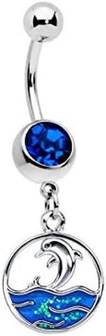Nautical Theme Belly Button Rings with Anchor, Ship Wheel, and Wave Charms, 14G Steel, Set of 3 B634 in Kuwait