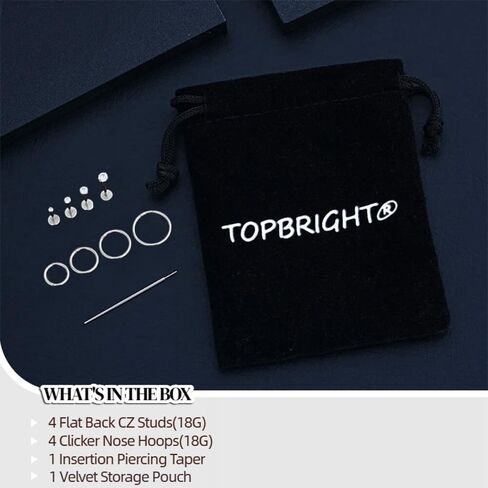 TOPBRIGHT 8Pcs 14K Gold Plated Nose Rings Set for Women Men – Hypoallergenic 316L Surgical Steel Flat Back Stud Earrings with CZ, 20G 18G 16G Push in Threadless for Helix Tragus Conch Nostril Septum in Saudi Arabia