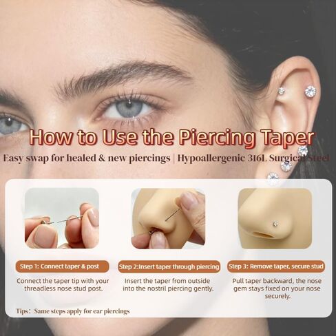 TOPBRIGHT 8Pcs 14K Gold Plated Nose Rings Set for Women Men – Hypoallergenic 316L Surgical Steel Flat Back Stud Earrings with CZ, 20G 18G 16G Push in Threadless for Helix Tragus Conch Nostril Septum in Saudi Arabia