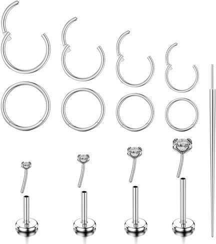 TOPBRIGHT 8Pcs 14K Gold Plated Nose Rings Set for Women Men – Hypoallergenic 316L Surgical Steel Flat Back Stud Earrings with CZ, 20G 18G 16G Push in Threadless for Helix Tragus Conch Nostril Septum in Saudi Arabia