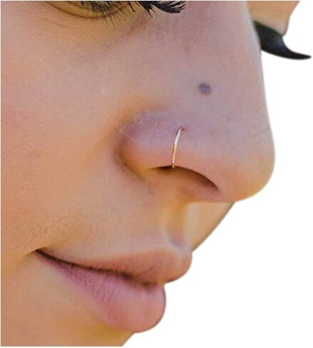 20G 14K Solid Gold Nose Ring Hoop Piercing Jewelry, 5mm 6mm 7mm 8mm 9mm Inner Diameter, Hypoallergenic Nose Hoop, Handmade Rose, White or Yellow Gold, for Nose, Septum, Cartilage, Helix & Earrings in Kuwait