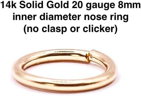 20G 14K Solid Gold Nose Ring Hoop Piercing Jewelry, 5mm 6mm 7mm 8mm 9mm Inner Diameter, Hypoallergenic Nose Hoop, Handmade Rose, White or Yellow Gold, for Nose, Septum, Cartilage, Helix & Earrings in Kuwait