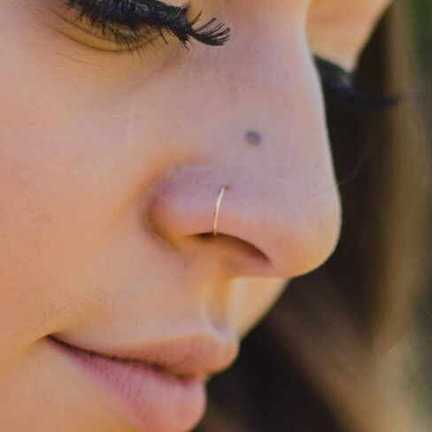 20G 14K Solid Gold Nose Ring Hoop Piercing Jewelry, 5mm 6mm 7mm 8mm 9mm Inner Diameter, Hypoallergenic Nose Hoop, Handmade Rose, White or Yellow Gold, for Nose, Septum, Cartilage, Helix & Earrings in Kuwait