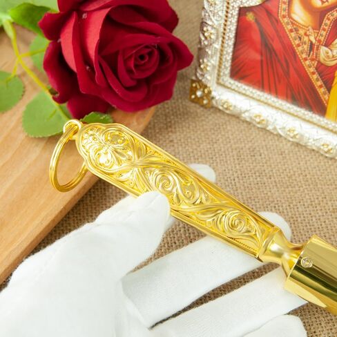 RZRHMUHN Orthodox Holy Water Brush - 15.4" Zinc Alloy Golden Ornate Design with Gem Accents, Perfect for Baptism, Weddings & Religious Ceremonies in Saudi Arabia