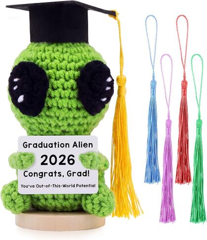 Soulchen Graduation Alien 2026 Funny Crochet Plush Graduation Gift Positive Mini Alien with Cap & 5 Changeable Tassels Cute Emotional Keepsake for College High School Graduate in Saudi Arabia