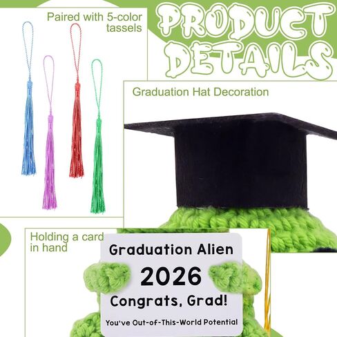 Soulchen Graduation Alien 2026 Funny Crochet Plush Graduation Gift Positive Mini Alien with Cap & 5 Changeable Tassels Cute Emotional Keepsake for College High School Graduate in Saudi Arabia