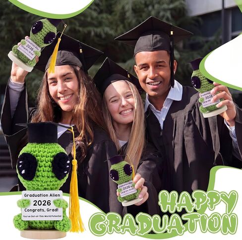 Soulchen Graduation Alien 2026 Funny Crochet Plush Graduation Gift Positive Mini Alien with Cap & 5 Changeable Tassels Cute Emotional Keepsake for College High School Graduate in Saudi Arabia