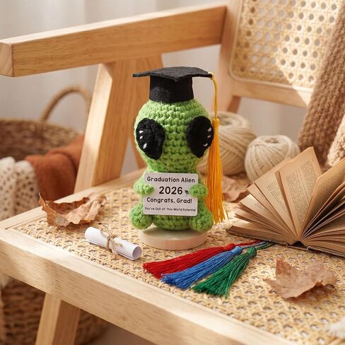 Soulchen Graduation Alien 2026 Funny Crochet Plush Graduation Gift Positive Mini Alien with Cap & 5 Changeable Tassels Cute Emotional Keepsake for College High School Graduate in Saudi Arabia