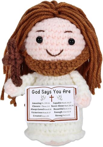 Crochet Jesus Doll with Blessing Card - Religious Gift for First Communion, Baptism, Confirmation,Easter Basket Stuffers for Girls, Boys, and Teens - Christian Gift for Young Believers, Godchildren in Kuwait