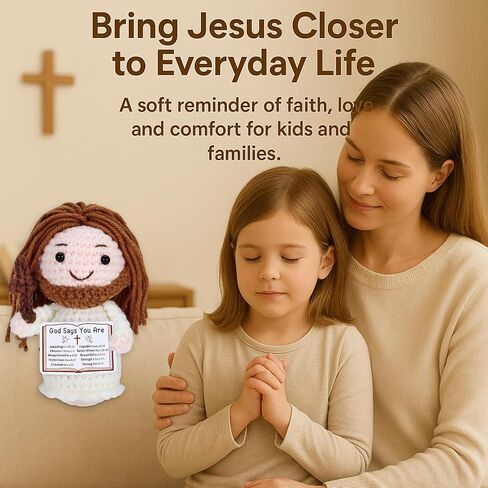 Crochet Jesus Doll with Blessing Card - Religious Gift for First Communion, Baptism, Confirmation,Easter Basket Stuffers for Girls, Boys, and Teens - Christian Gift for Young Believers, Godchildren in Kuwait