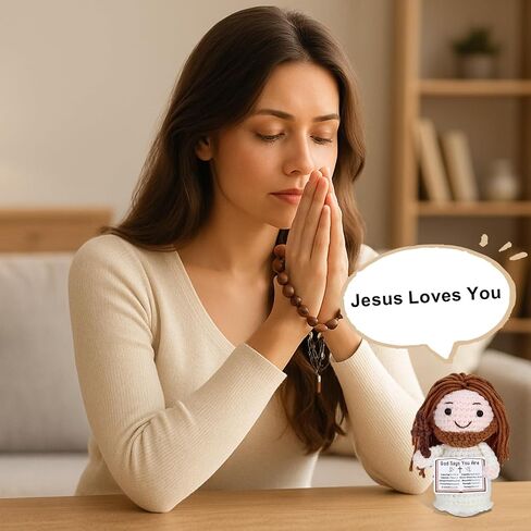 Crochet Jesus Doll with Blessing Card - Religious Gift for First Communion, Baptism, Confirmation,Easter Basket Stuffers for Girls, Boys, and Teens - Christian Gift for Young Believers, Godchildren in Kuwait