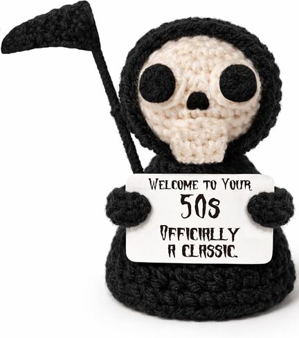 Happy 50th Birthday Gifts for Women Men - Hilarious Positive Grim Reaper for 50th Birthday Desk Decor - 50 Year Old Birthdays Unique Handmade Crochet Gifts for Best Friend in Saudi Arabia