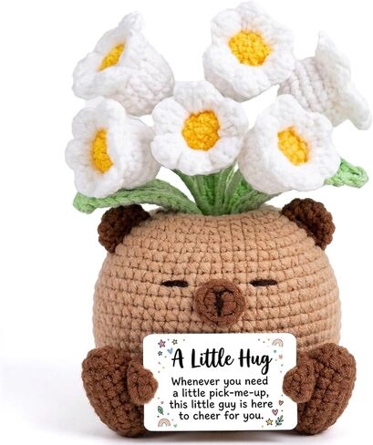 Haraketlt Daisy Crochet Cat Gift for Cat Lovers Women, Best Friends Female Birthday Gifts, Hand-Crocheted Positive Kitten Flower Keepsake, Small Cheer Up Coworker Present, Gifts for Mom Sister in Saudi Arabia
