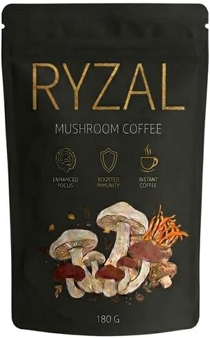 RYZAL Mushroom Coffee, Instant Organic Enhanced Focus, Boosted Immunity with Cordyceps, Reishi, Shitake, Turkey Tail, King Trumpet, Lions Mane for Positive Mood & Energy | 30 Servings in Saudi Arabia