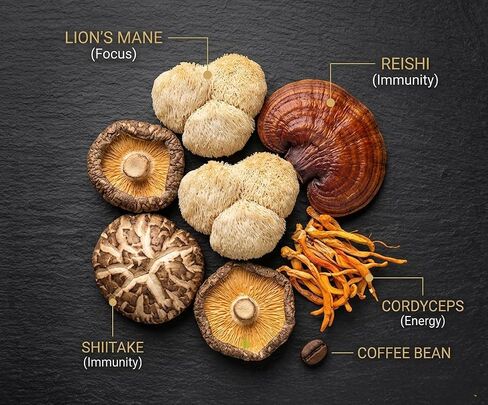RYZAL Mushroom Coffee, Instant Organic Enhanced Focus, Boosted Immunity with Cordyceps, Reishi, Shitake, Turkey Tail, King Trumpet, Lions Mane for Positive Mood & Energy | 30 Servings in Saudi Arabia