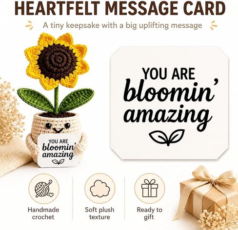 Positive Sunflower Doll Crochet – You are Bloomin’ Amazing – Encouragement for Mom Women Men, Coworker, Best Friend, Teacher – Valentine’s Day, Birthday, Christmas Thank You Gift in Saudi Arabia
