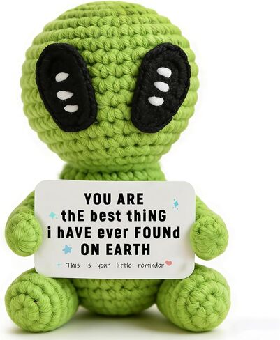 Positive Crochet Mini Alien with Funny Card - Handmade Cute Emotional Support Alien, Unique Encouragement Gifts for Women Men in Saudi Arabia