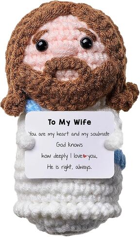 Positive Jesus Crochet Doll, Anniversary Birthday Gift for Men Him Husband, Cute Jesus Doll Keepsake with Love Message for Husband, Romantic Love You Christian Gift for Father's day from Wife. in Saudi Arabia