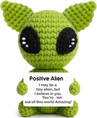 Unique Positive Alien Mini Crochet Alien with Uplifting Message Card Easter Basket Stuffers Funny Alien Birthday Anniversary Graduation Gift Men Women Grandfather Friends(Green) in Saudi Arabia