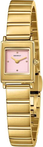 BERNY Vintage Gold Watches for Women, Elegant Square Women's Wrist Watch, Small Ladies Analog Quartz Watches, Minimalist 3ATM Waterproof All Stainless Steel Birthday Present in Kuwait