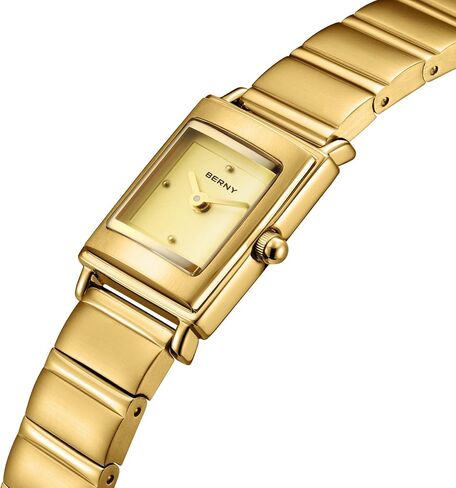 BERNY Vintage Gold Watches for Women, Elegant Square Women's Wrist Watch, Small Ladies Analog Quartz Watches, Minimalist 3ATM Waterproof All Stainless Steel Birthday Present in Kuwait